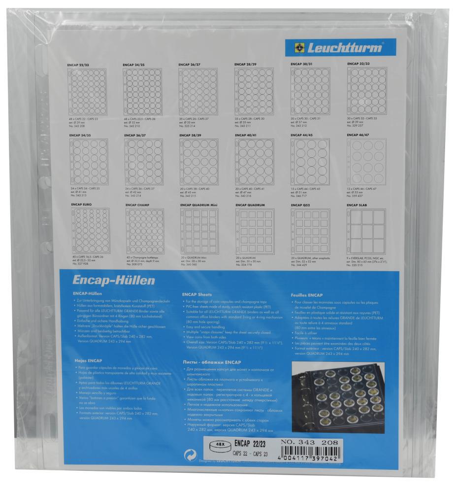 Лист-пластик Leuchtturm для монет от 22 до 23 мм 240x280 2 листа (А00690)