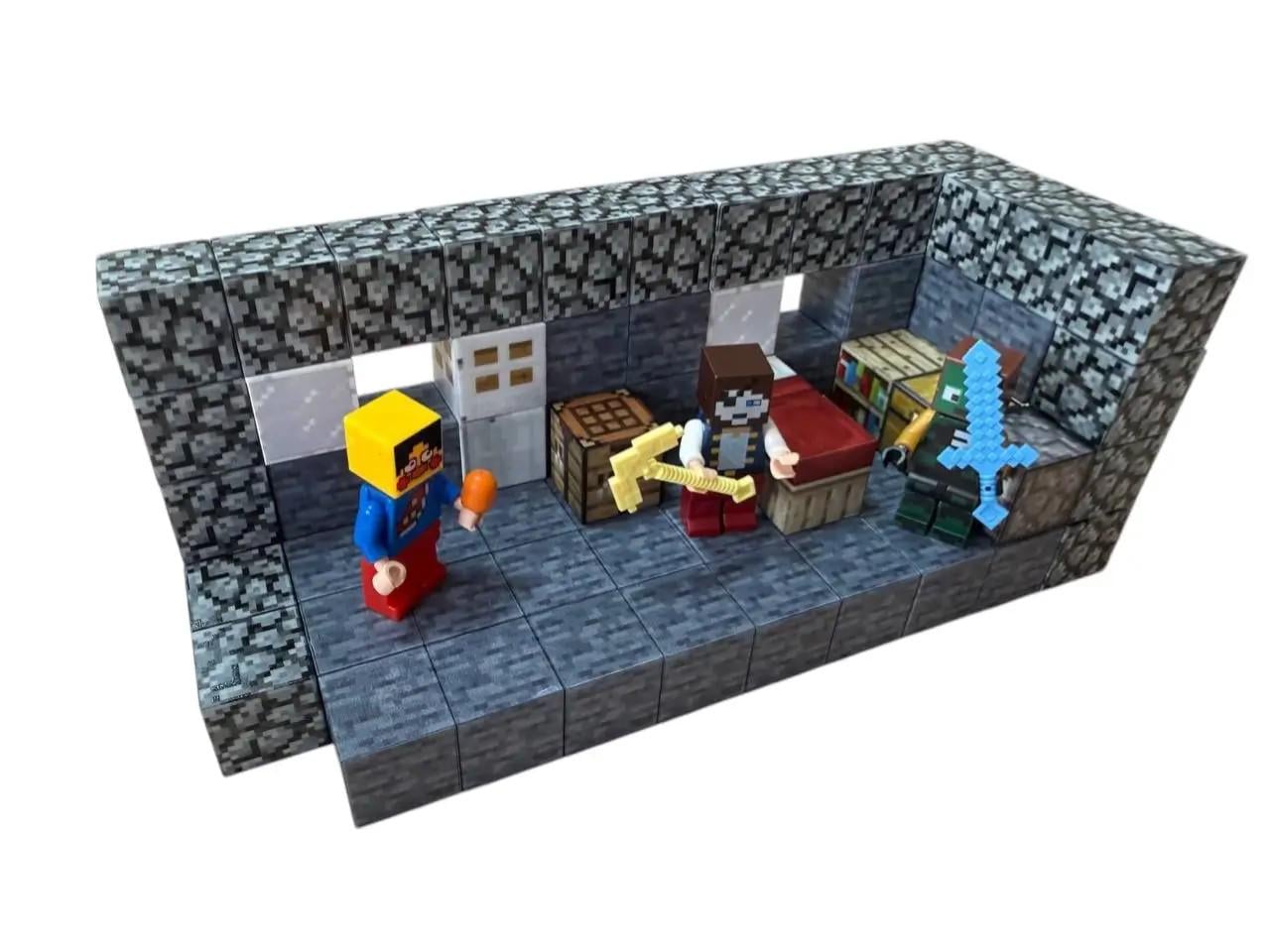 Конструктор магнитный Magnetic World Minecraft Каменный дом 3 фигурки 80 блоков (М051)