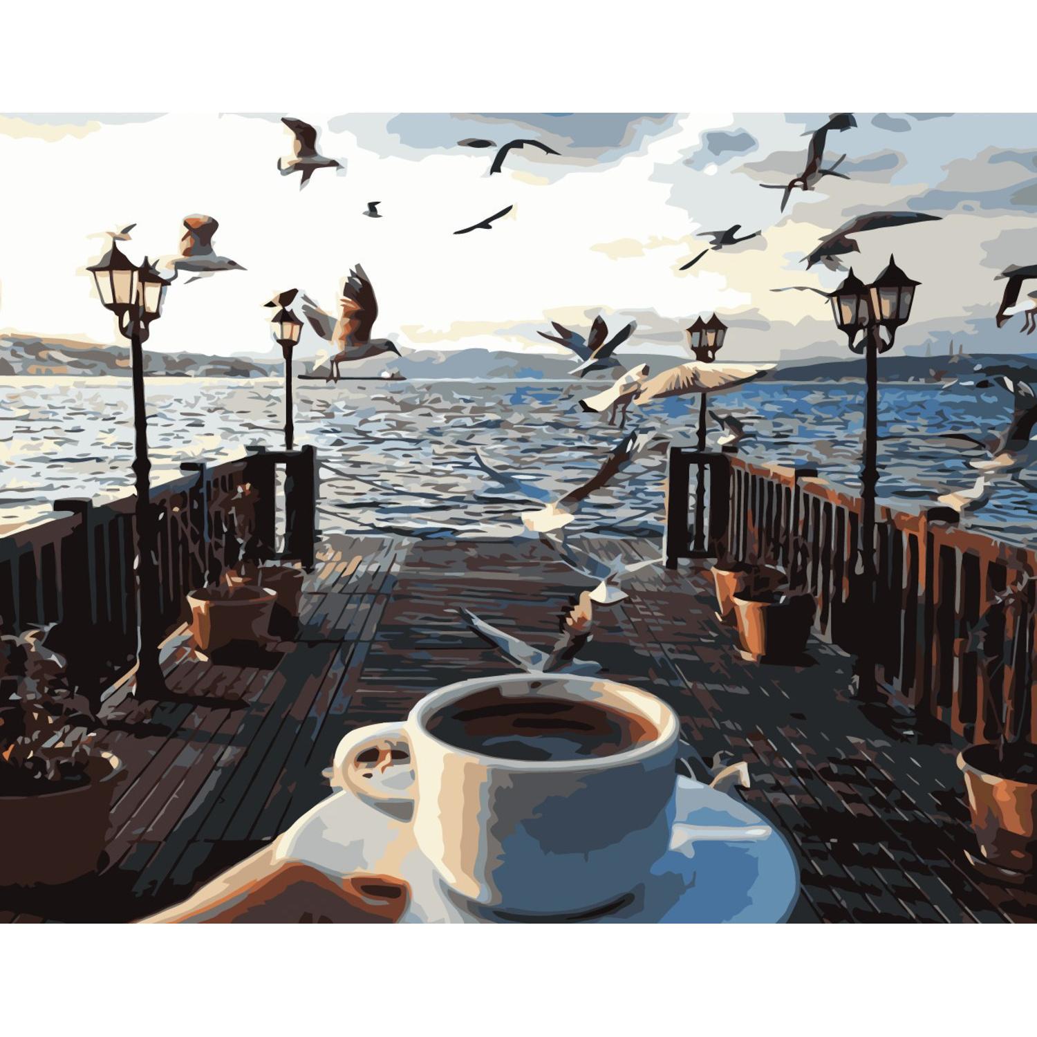 Картина по номерам Strateg Кофе на море 40x50 см (VA-2294)