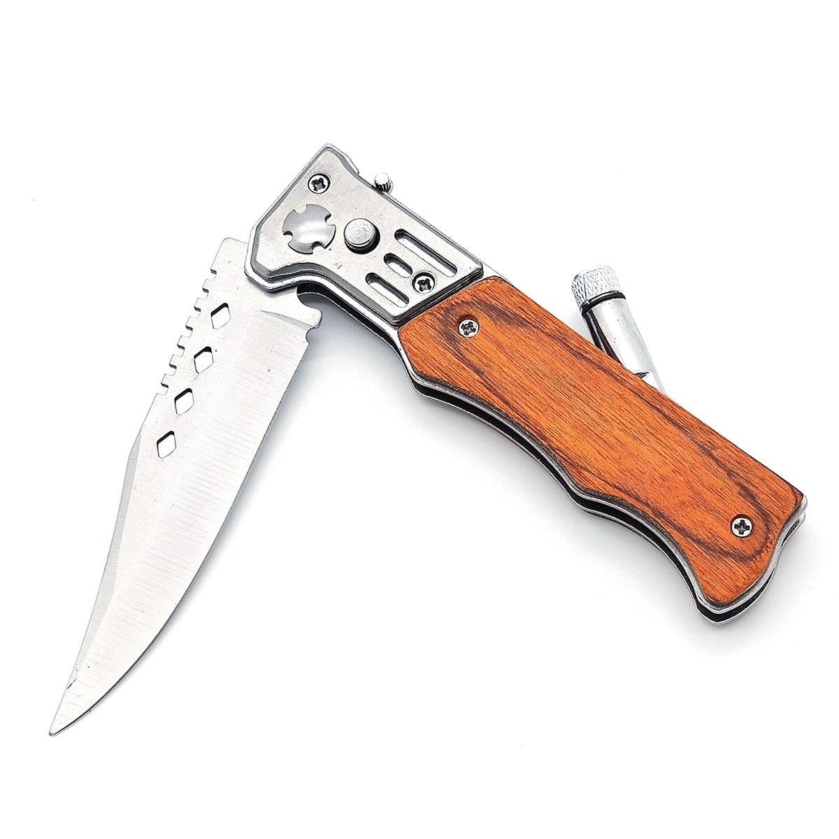 Нож выкидной дерево с фонариком 25 см