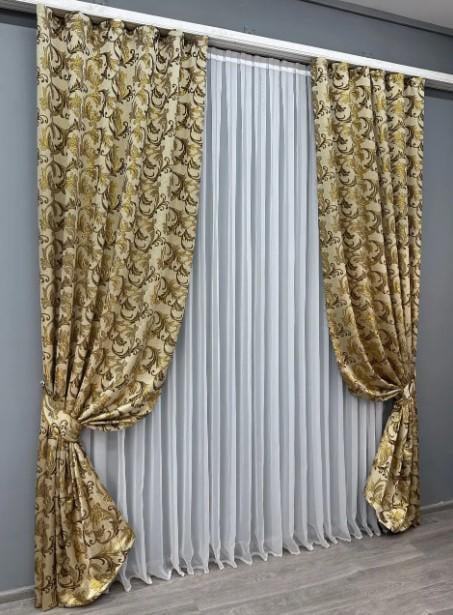 Тканина для штор жакард Завиток 1,45 м Бежевий/Венге/Золотистий (1643ш) - фото 7 Тканина для штор жакард Завиток 1,45 м Бежевий/Венге/Золотистий (1643ш) - фото 7