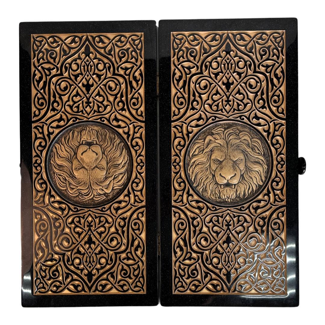 Нарды с черного акрилового камня 58x28x5 см (190608)