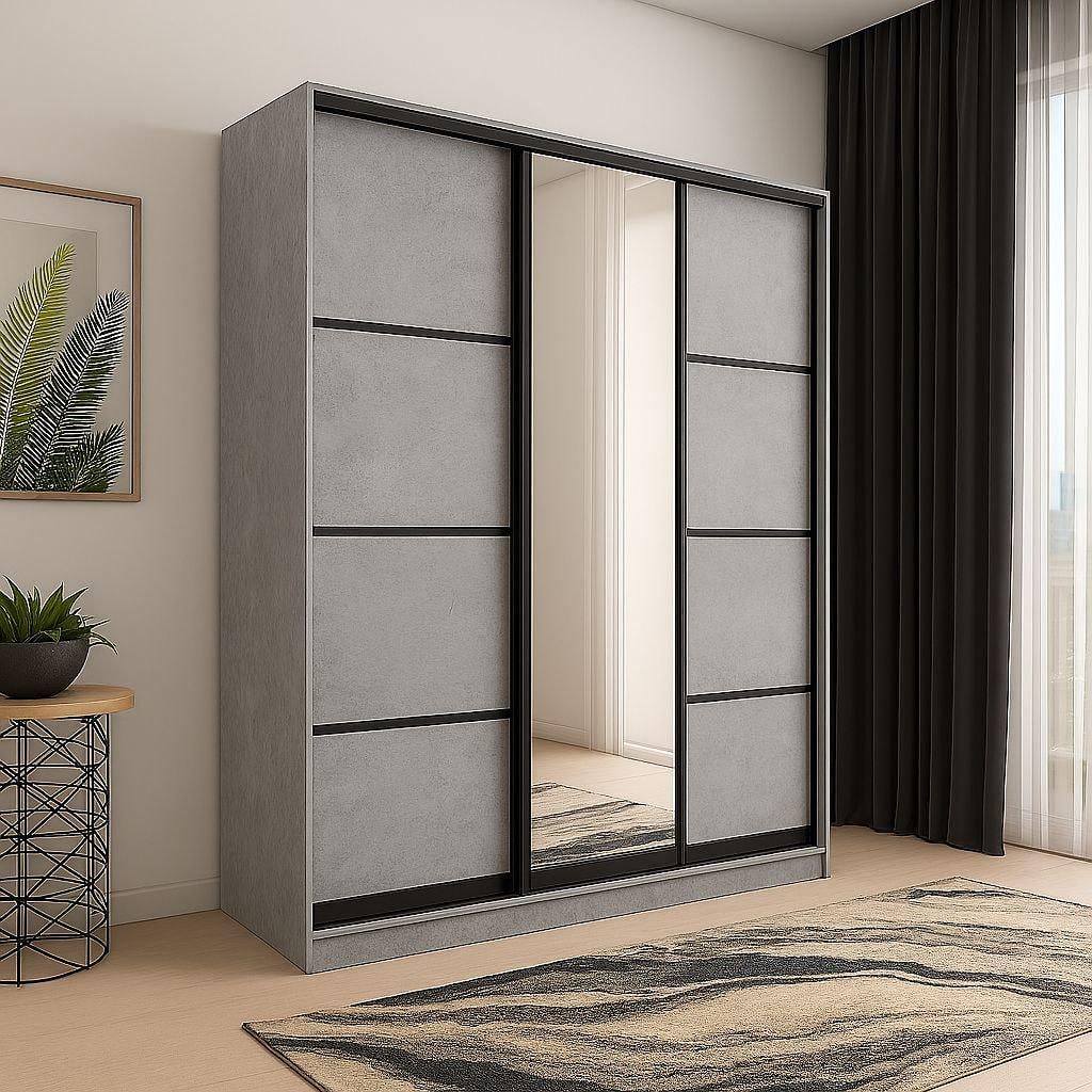 Шкаф купе Мириам комби 4 ДСП/зеркало 2200x2400x600 мм Бетон (21423) Шкаф купе Мириам комби 4 ДСП/зеркало 2200x2400x600 мм Бетон (21423)