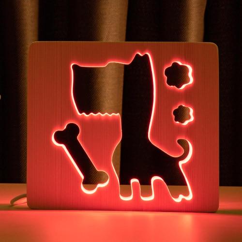 Ночник из дерева ArtEco Light LED RGB Пес и косточка с пультом (1020371)