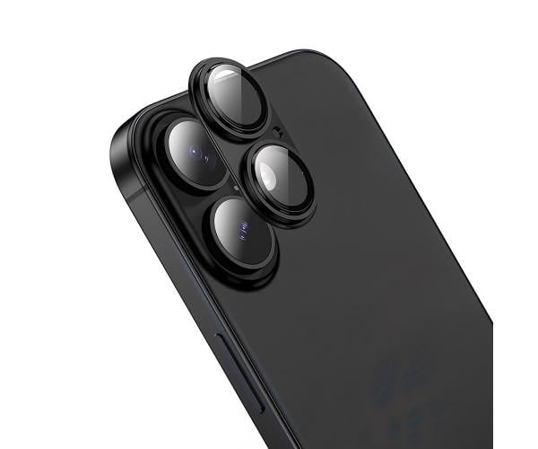 Рамка металлическая со стеклом на камеру Hoco V16 Full Guard для iPhone 17 Черный