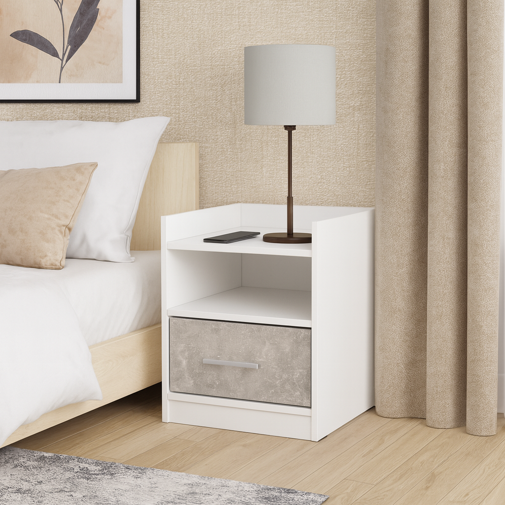 Тумба прикроватная ТП7 SENAM 450х380х350 мм корпус ДСП Белый фасад ДСП Ателье Светлый - фото 1 Тумба прикроватная ТП7 SENAM 450х380х350 мм корпус ДСП Белый фасад ДСП Ателье Светлый - фото 1