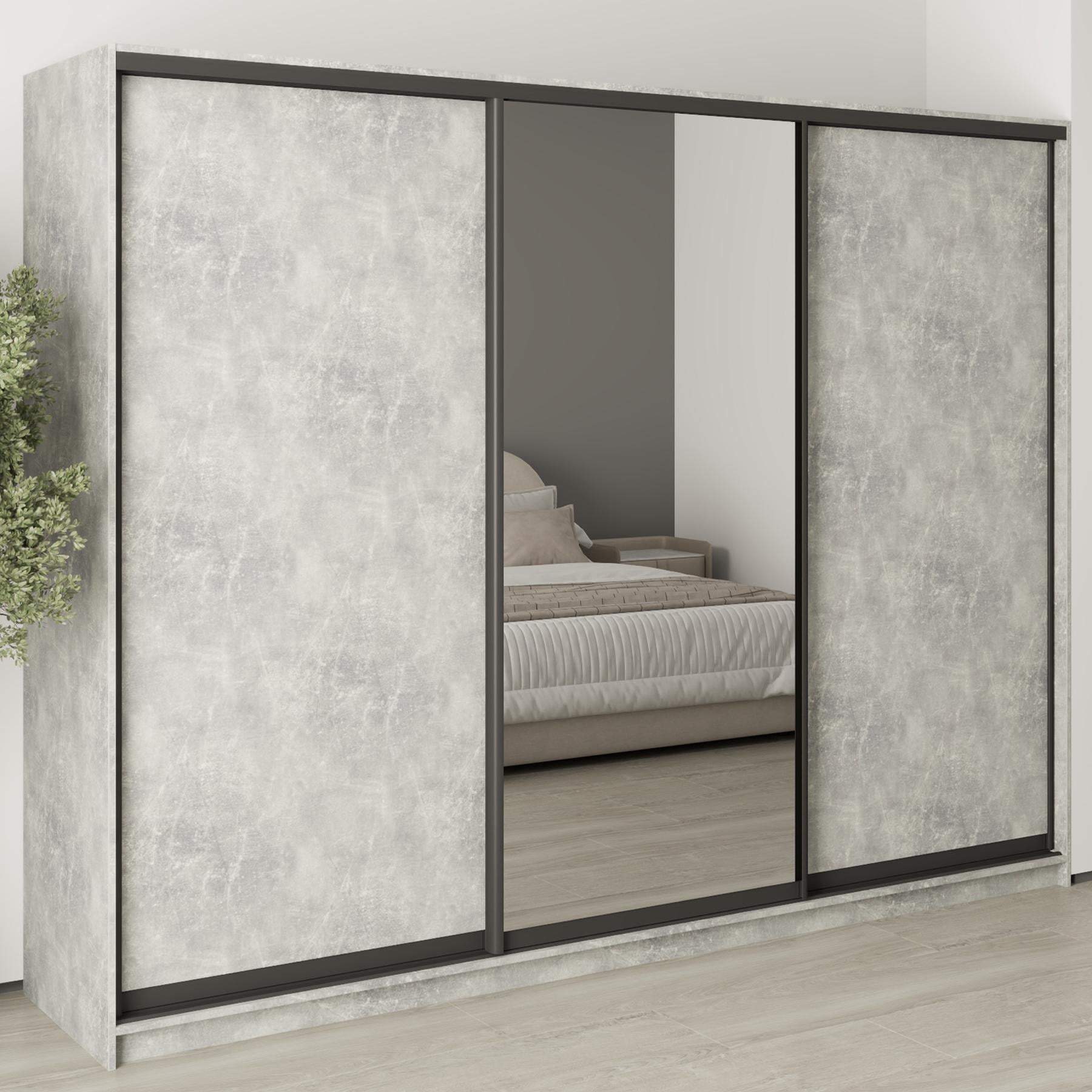 Шкаф-купе трехдверный MebelStar Уни BG 2 ДСП/зеркало 270x60x210 см Бетон (MBS-8007) Шкаф-купе трехдверный MebelStar Уни BG 2 ДСП/зеркало 270x60x210 см Бетон (MBS-8007)