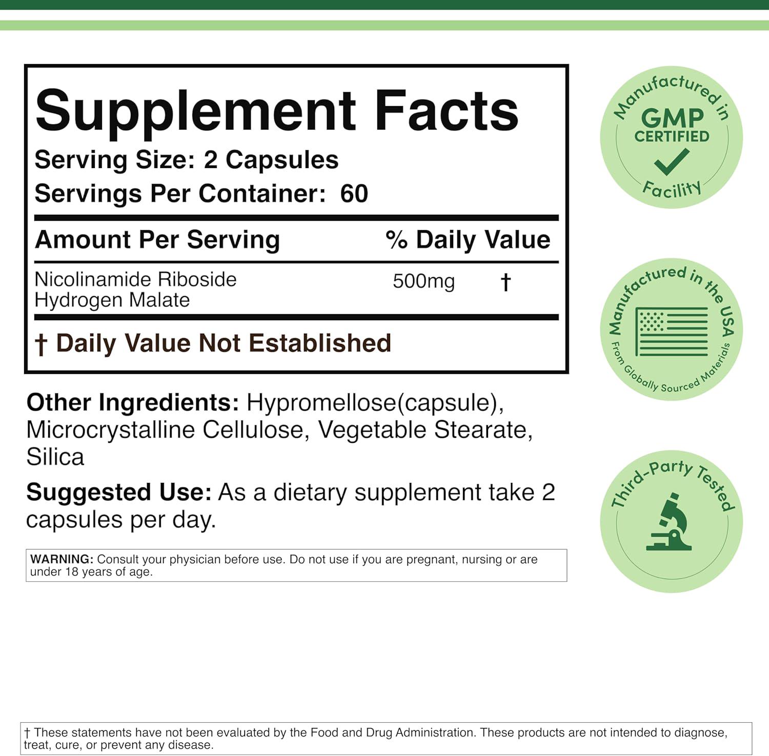 Нікотинамід рибозид малат Double Wood Nutrition Nicotinamide Riboside 500 мг 120 кап. - фото 2