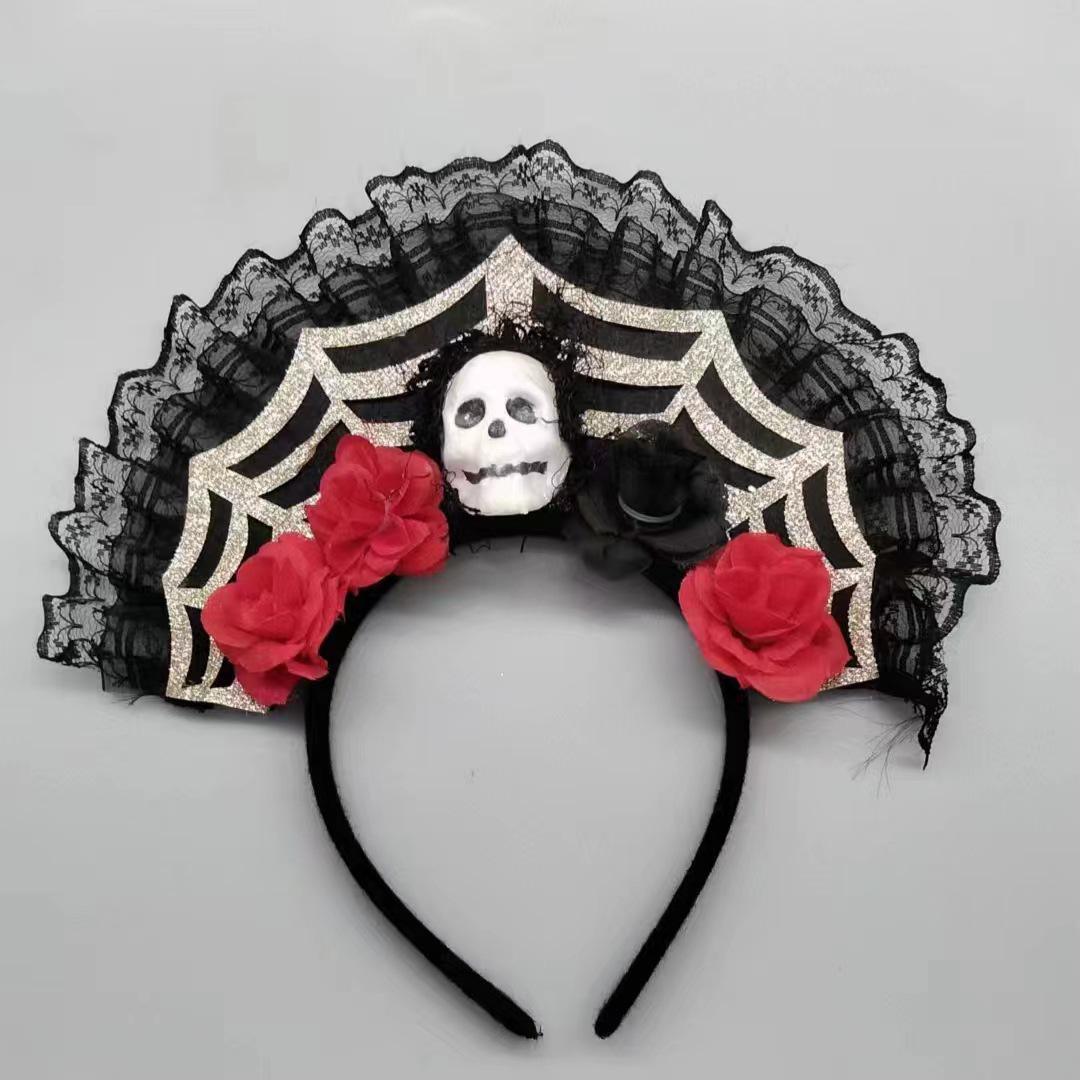 Обруч на Хэллоуин с черепом и цветами One size Разноцветный (172615)