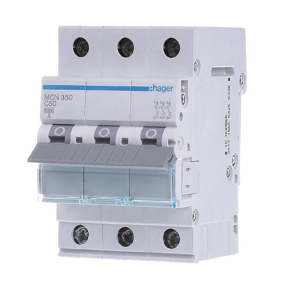 Автоматичний вимикач Hager 3P 50A C 6 kA MCN350 3M - фото 1 Автоматичний вимикач Hager 3P 50A C 6 kA MCN350 3M - фото 1