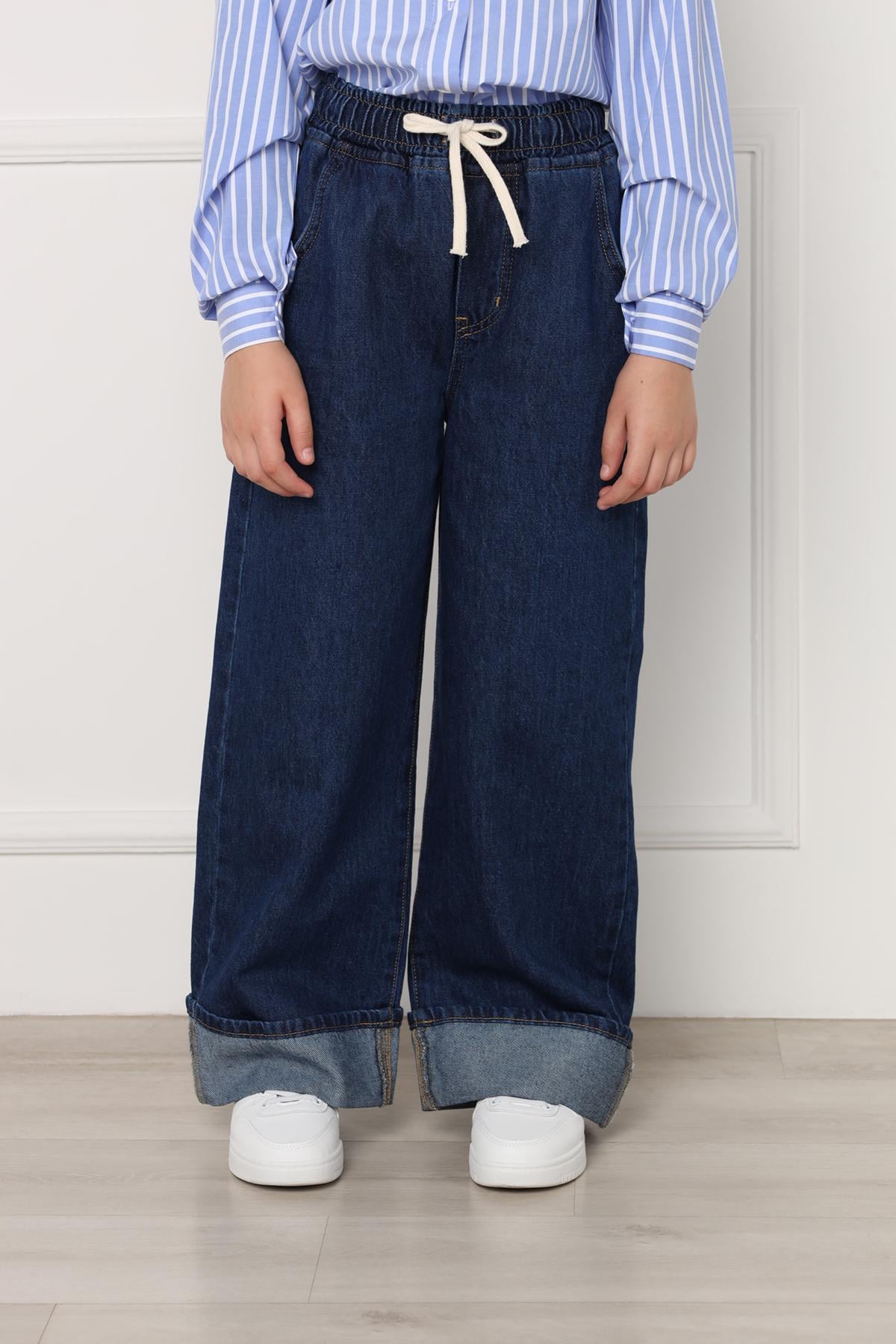 Джинси wide leg для дівчинки 128 см Темно-синій (ЦБ-00298798)