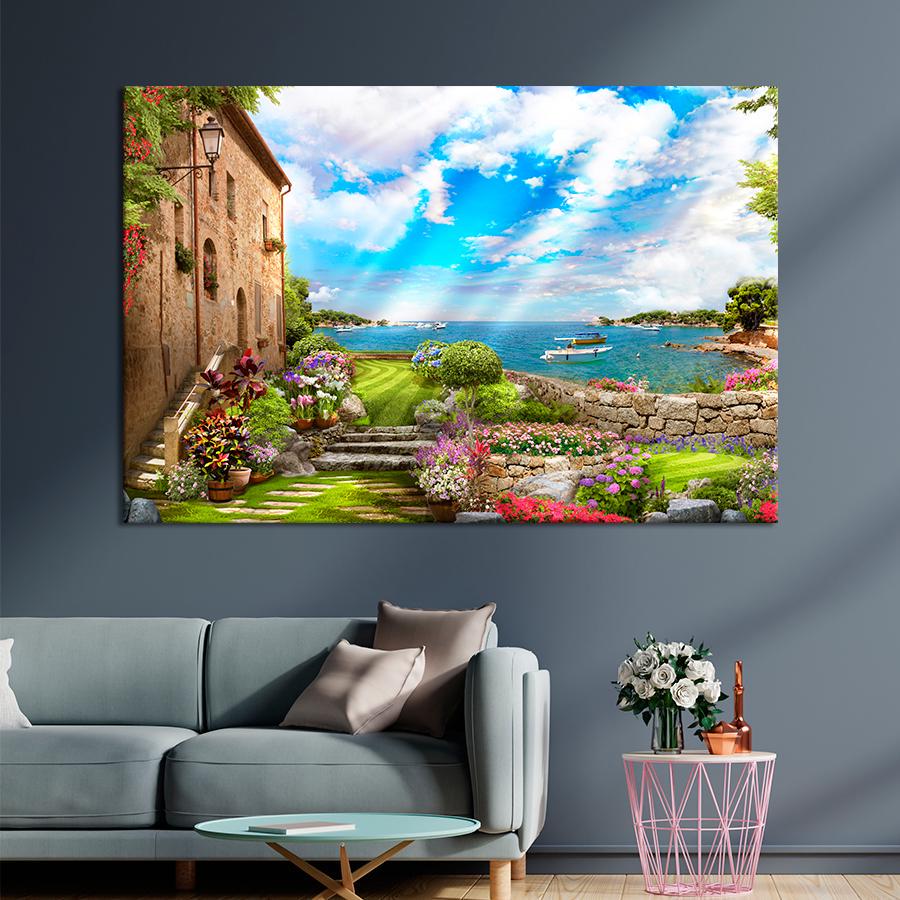 Картина на холсте Старый дом и сад на берегу моря 80x54 см (V263-1_L)