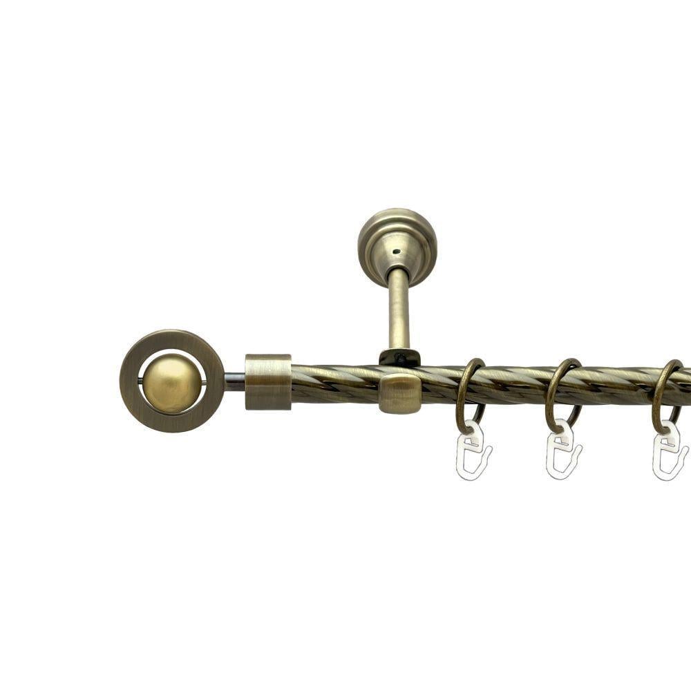 Карниз металлический Orvit Пополо Комбинированный однорядный открытый/скрученная труба/кольцо металлическое Антик 16 мм 300 см (00-00022364)