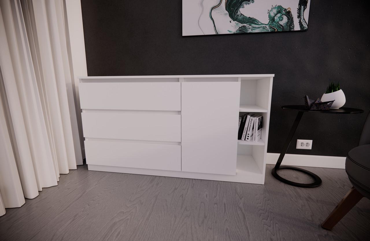 Комод MEBEX на 3 шухляди з боковими полицями 140х40х77 см Білий (VERTO3B1400WH)