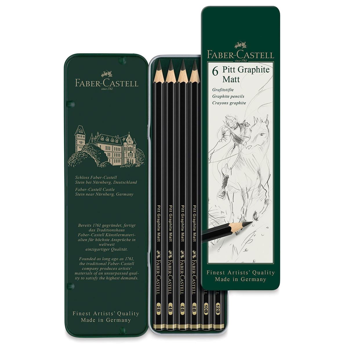 Набор чернографитных карандашей Faber-Castell 2B-12B PITT металлический пенал 6 шт. Matt Graphite (115207)