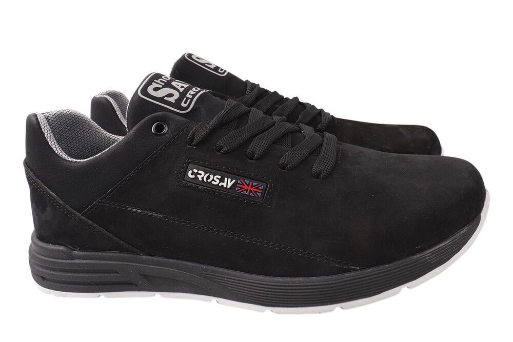 Кроссовки мужские Cros Sav из кожи-нубука на низком ходу на шнуровке р. 42 Черный (33-21DTC)