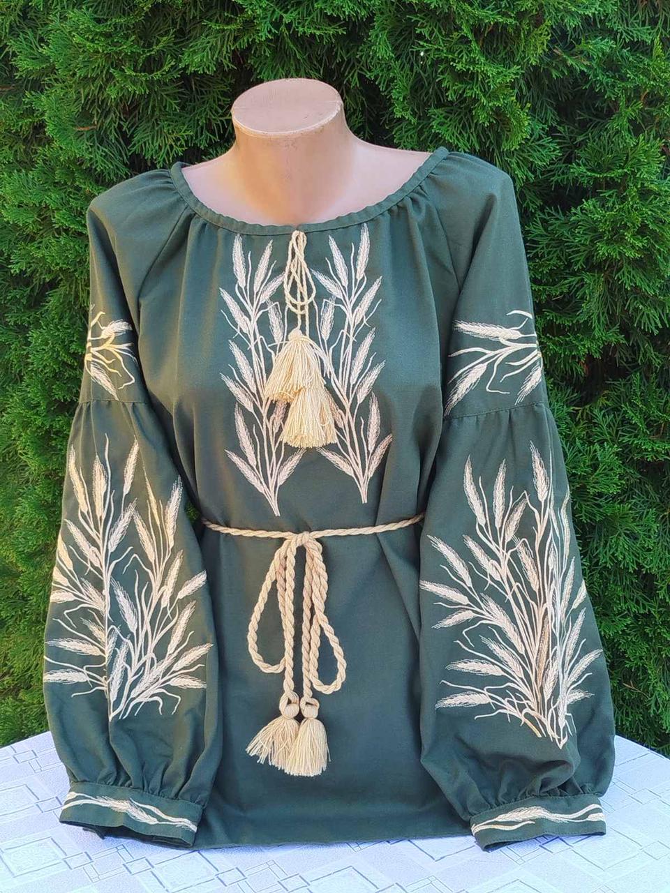 Вышиванка женская Колосок с рукавами Бохо р. 42 Зеленый (2182299199)