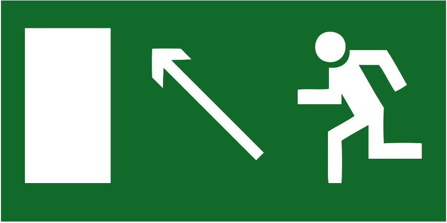 Знак эвакуации со стрелкой вверх слева с фигурой человека и дверью (д-8009)