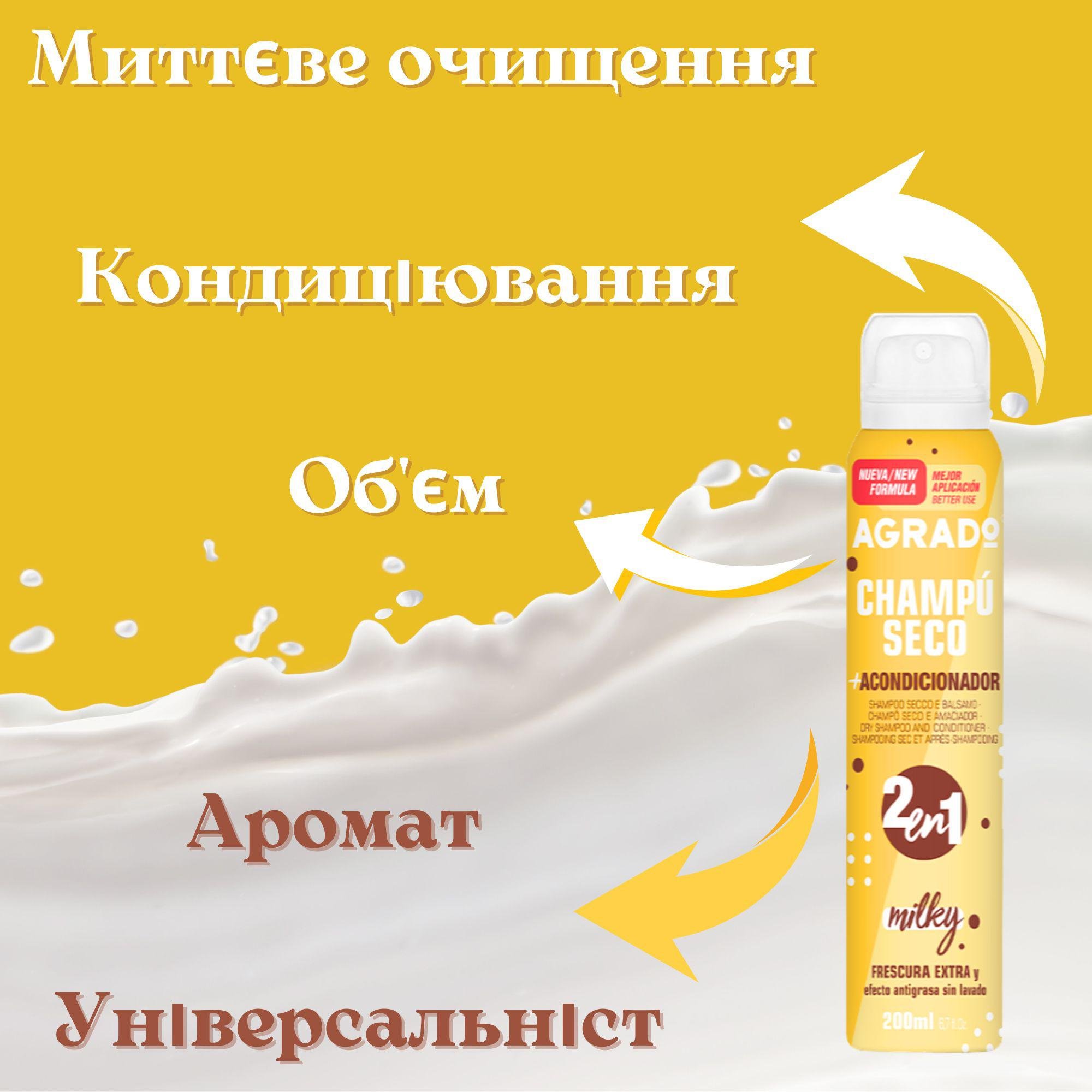 Сухой шампунь и кондиционер 2en1 Agrado Milku 200 мл - фото 3 Сухой шампунь и кондиционер 2en1 Agrado Milku 200 мл - фото 3
