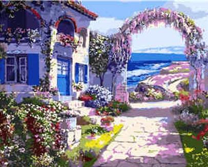 Набор для росписи по номерам Strateg Домик с цветами 40х50 см (VA-0481-mt)