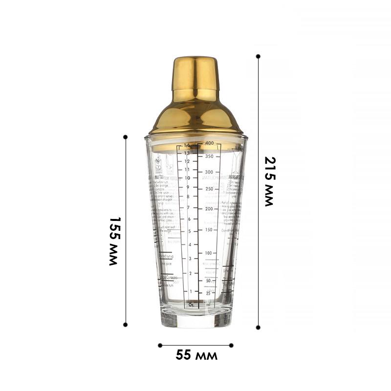 Шейкер для коктейлів Lesko KM-40G скляний 400 мл Gold (2662091741) - фото 5