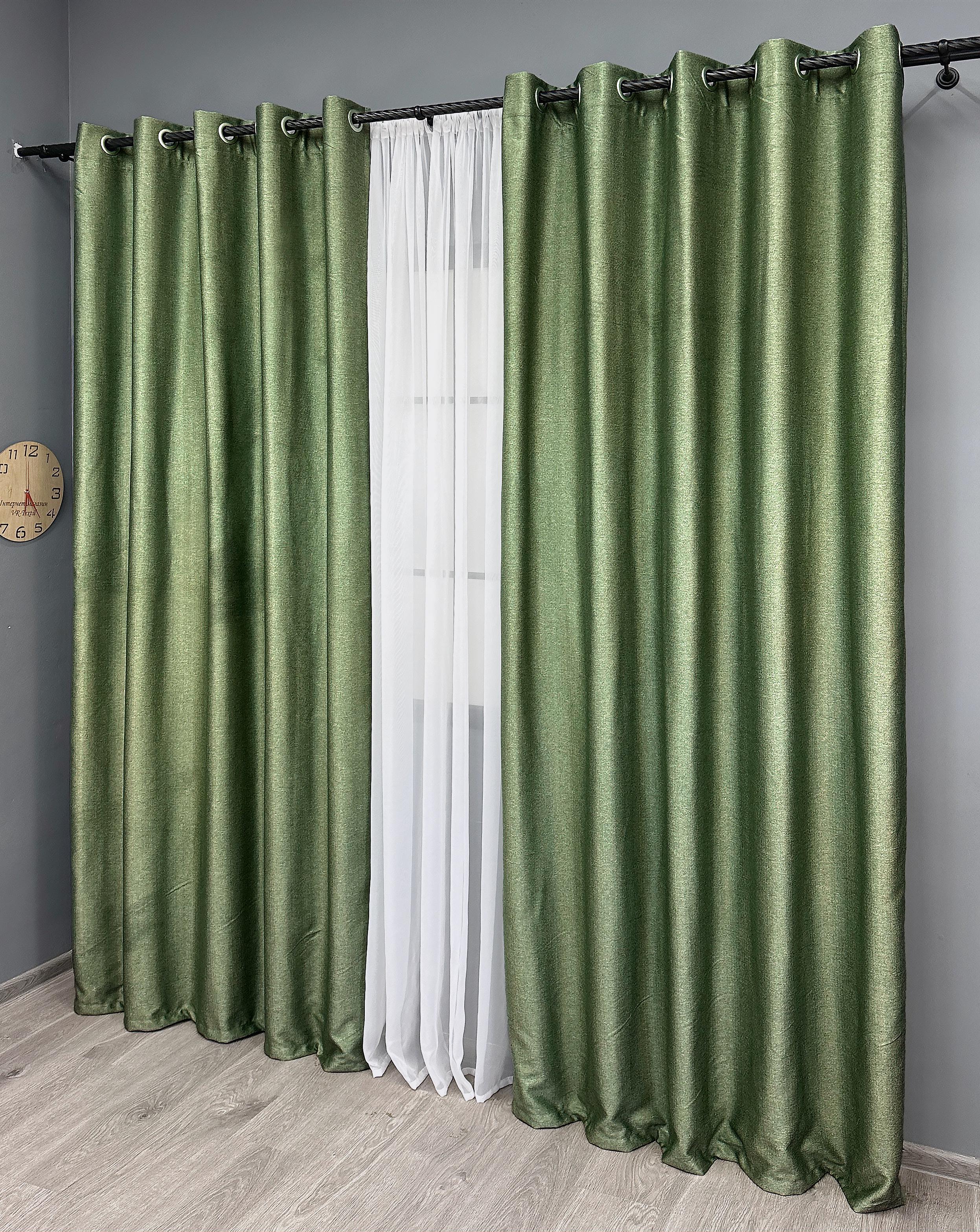 Комплект штор на люверсах VR-Textil Шенил однотонный № 1684ш 150х250 см 2 шт. Зеленый (37-0243) - фото 3 Комплект штор на люверсах VR-Textil Шенил однотонный № 1684ш 150х250 см 2 шт. Зеленый (37-0243) - фото 3