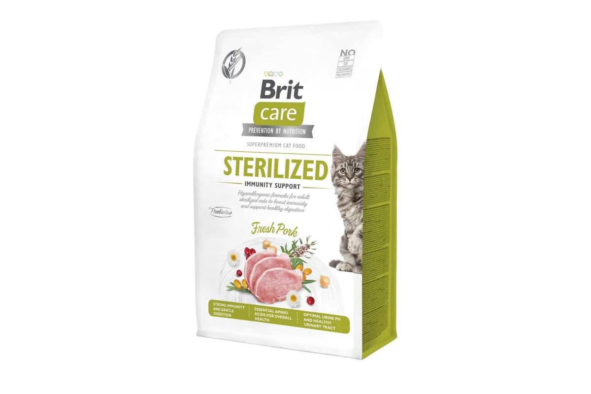 Корм сухий Brit Care Cat Grain Free Sterilized Immunity Support для дорослих стерилізованих котів зі свининою 400 г (565061)
