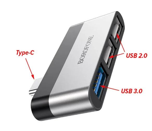 Хаб-адаптер USB Borofone DH1 для MacBook Type-C/3хUSB 2USBx20 1USBx30 - фото 3