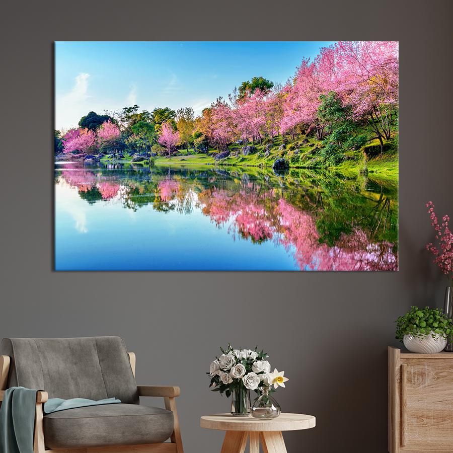 Настенний декор Сакура на берегу озера 120x80 см (1911-1)