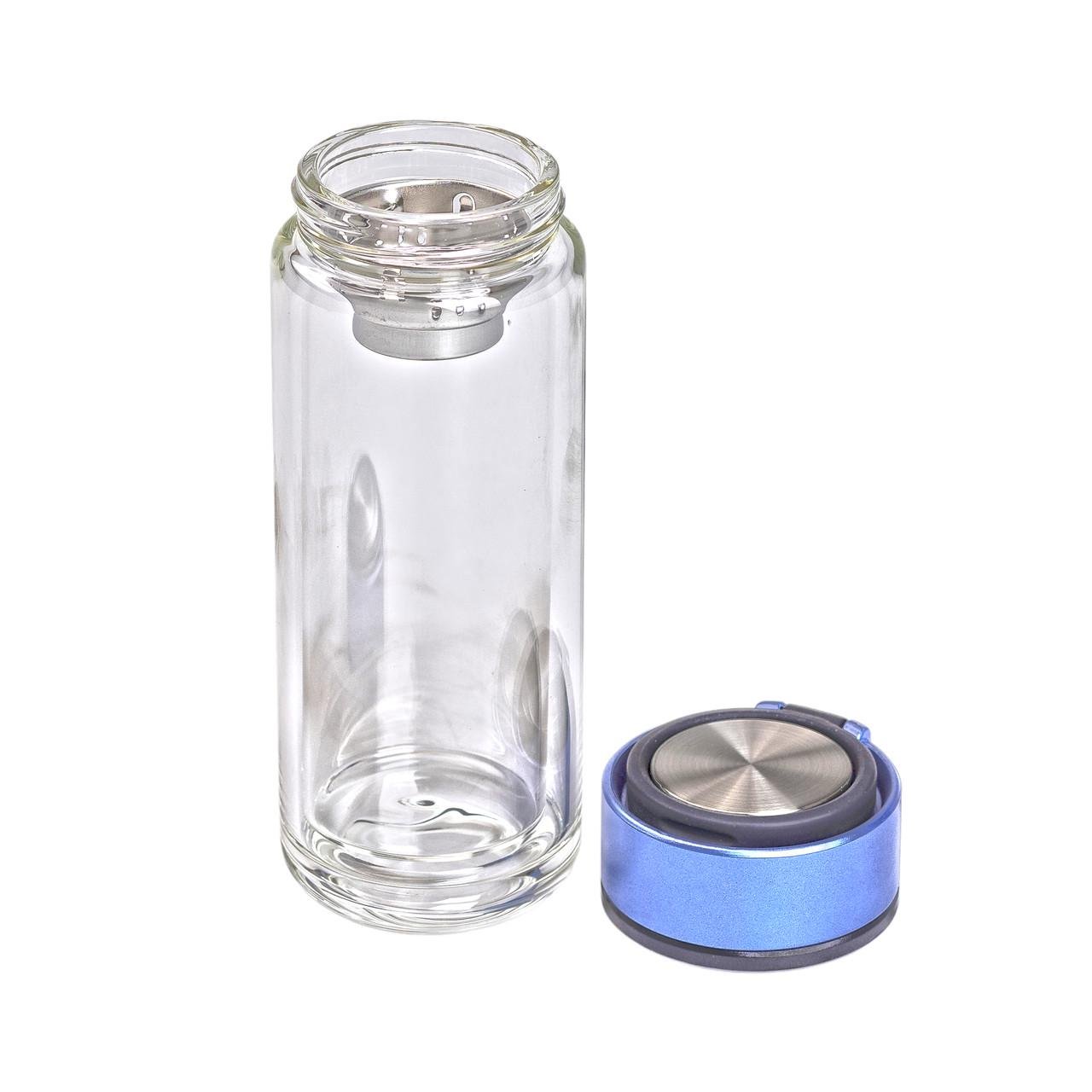 Термос стеклянный с двойными стенками и ситечком 0,33 л Синий (5508) - фото 7