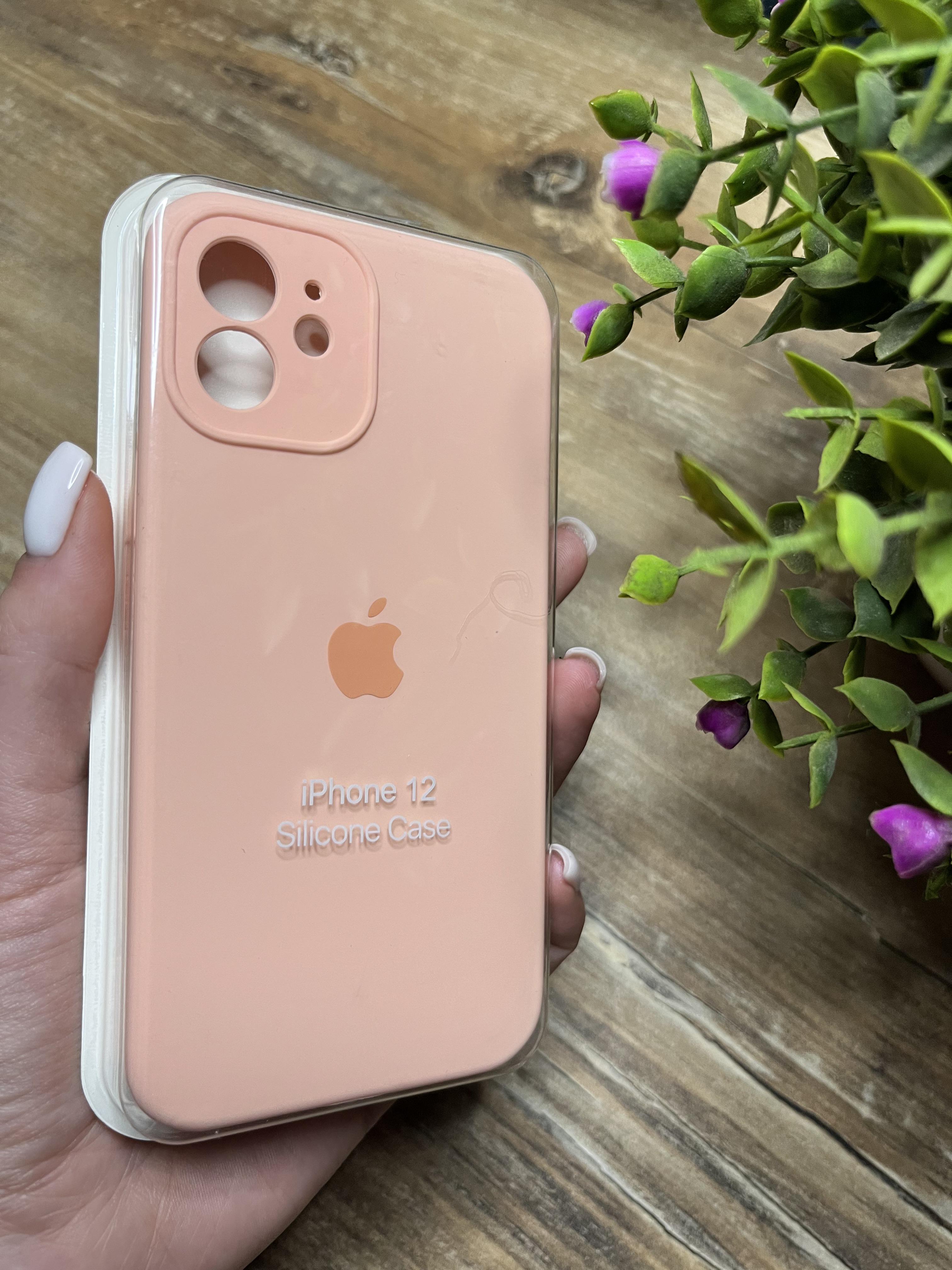 Чехол накладка на iPhone (Айфон) 12 квадратные борта silicone case full camera Apple