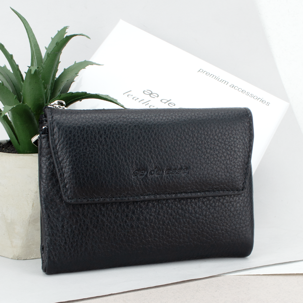 Кошелек женский кожаный DE ESSE LC89262-F9901 на магните Черный (2052533601)