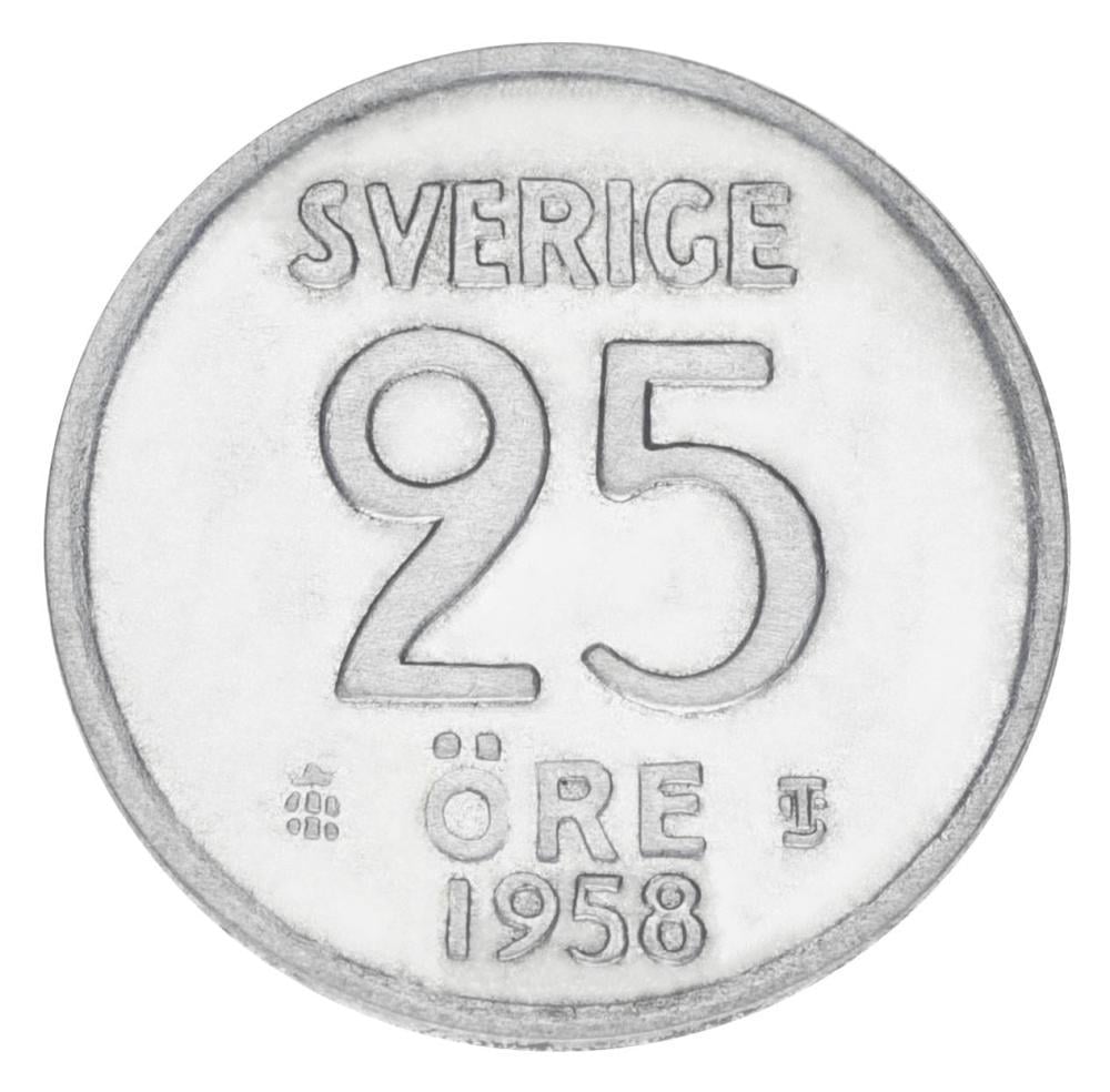 Коллекционная монета Швеция 25 эре 1958 серебро F-VF 2,32 г (М19897)