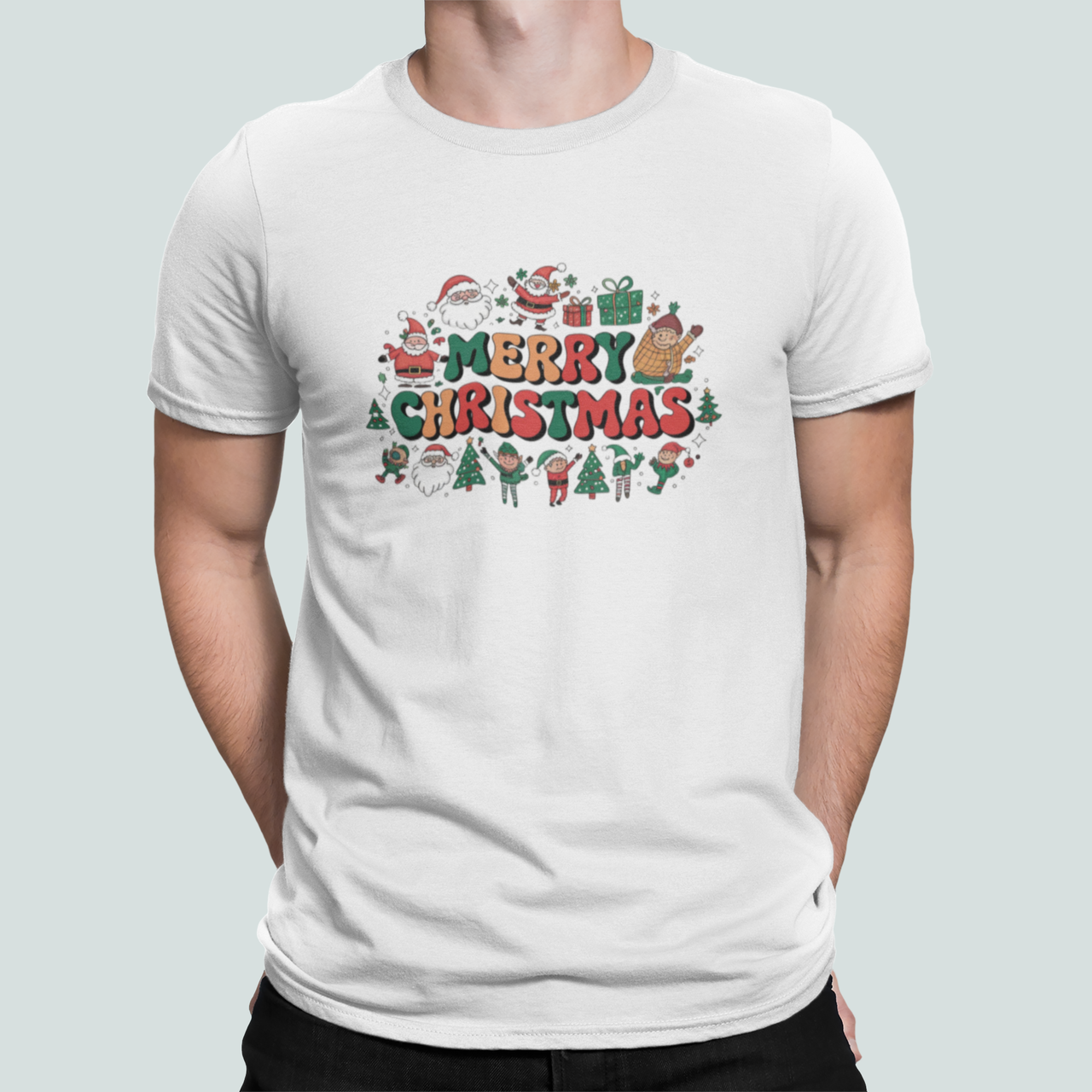 Футболка мужская новогодняя Stedman с принтом "Merry Christmas" Веселый хоровод XXXL Белый (НГ179-12)
