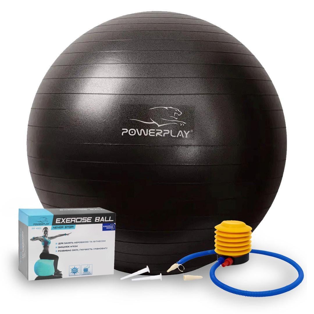 Мяч для фитнеса PowerPlay 4001 Gymball и насос Ø 65 см Черный (3019792578)