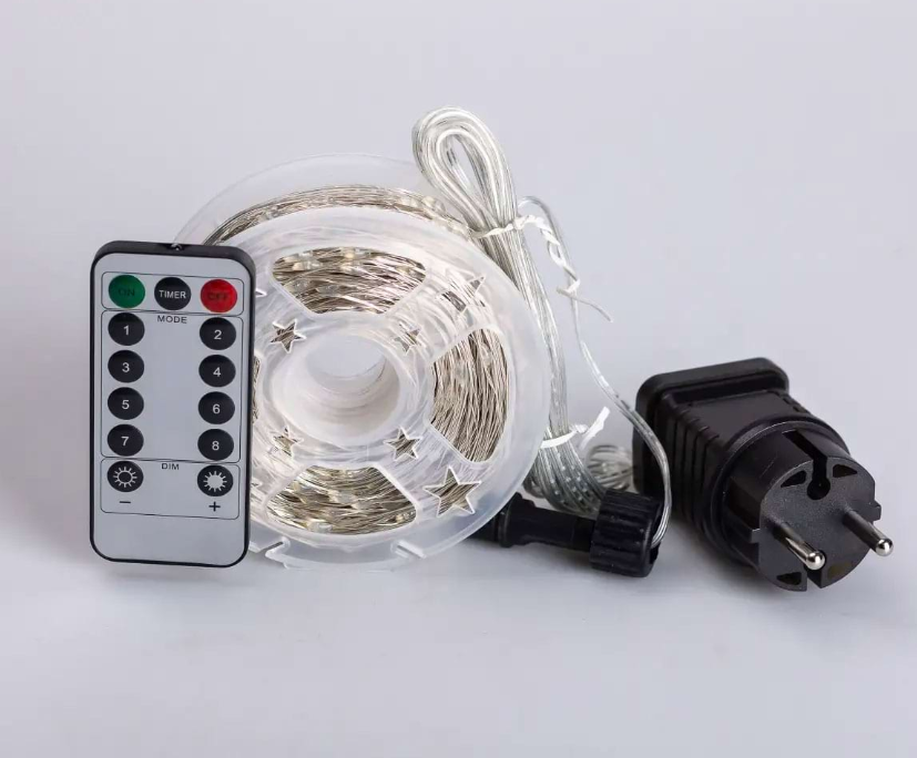 Гирлянда Роса нить с пультом 1000 LED 100 м от сети прозрачный провод Синий - фото 8