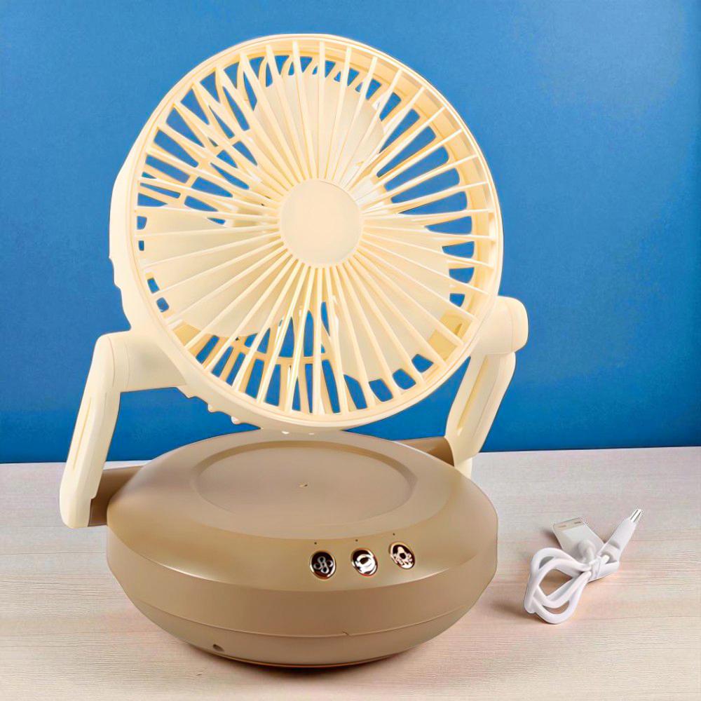 Вентилятор настільний на акумуляторі USB Type-C 1200 мАг 3 швидкості LED підсвітка Кремовий (27418683) - фото 6