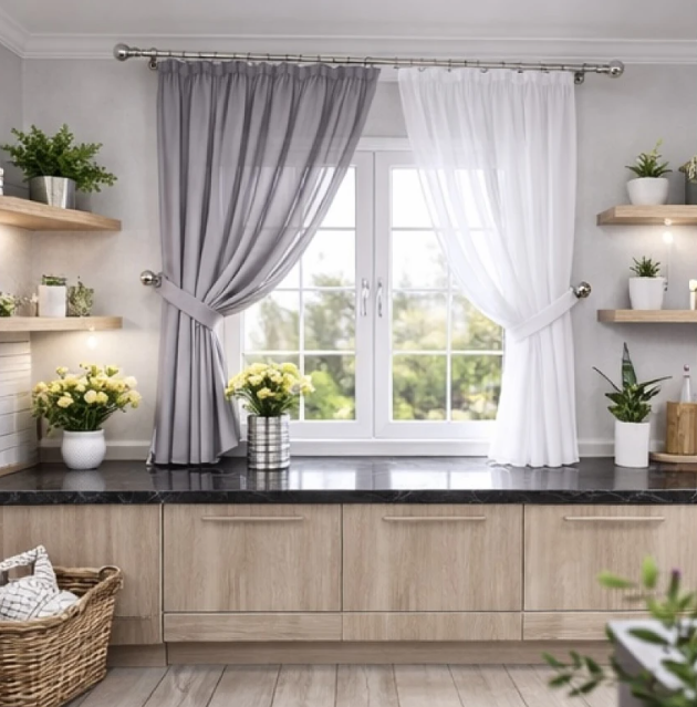 Шторки на кухню шифон 250х170 см Серый/Белый (501к 6)