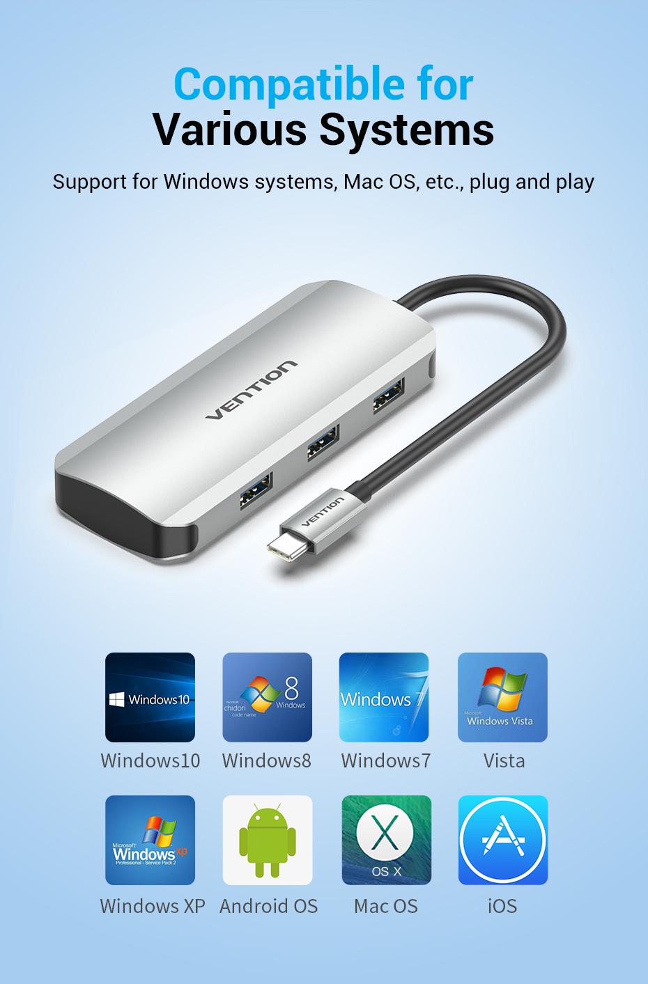 USB-хаб Vention Type-C-4x USB 3.0/Micro-USB/5 Гбит/с USB-C через Micro-B металлический Серый (TNAHB) - фото 10