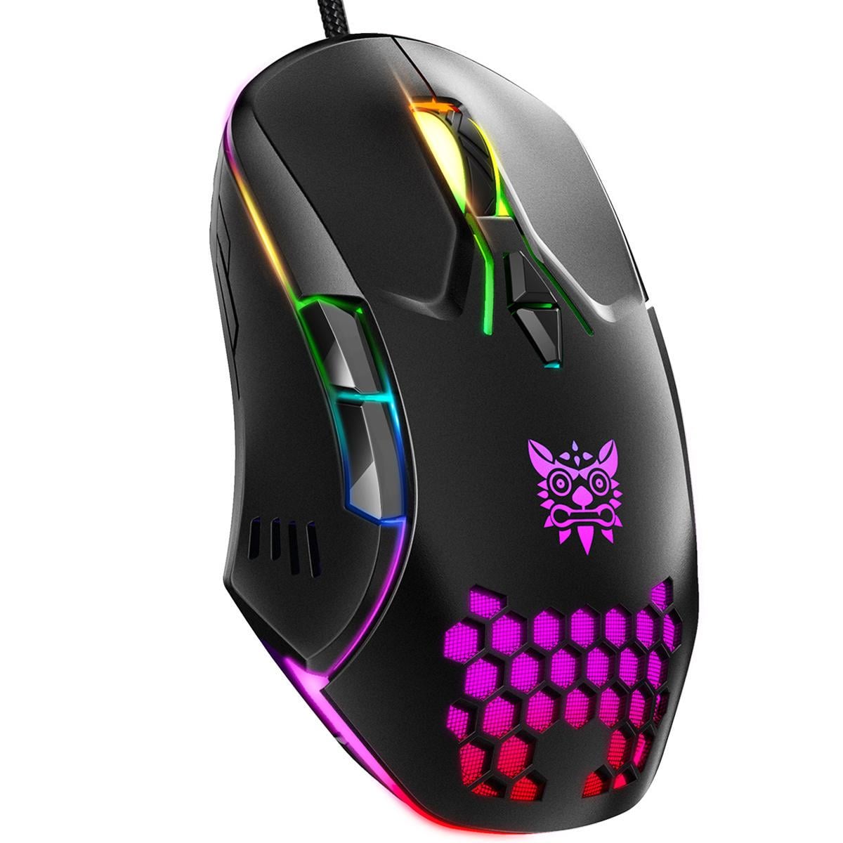 Компьютерная мышка игровая проводная Onikuma C12 RGB подсветка 800-6400 DPI 7 кнопок для ПК и ноутбука Черный