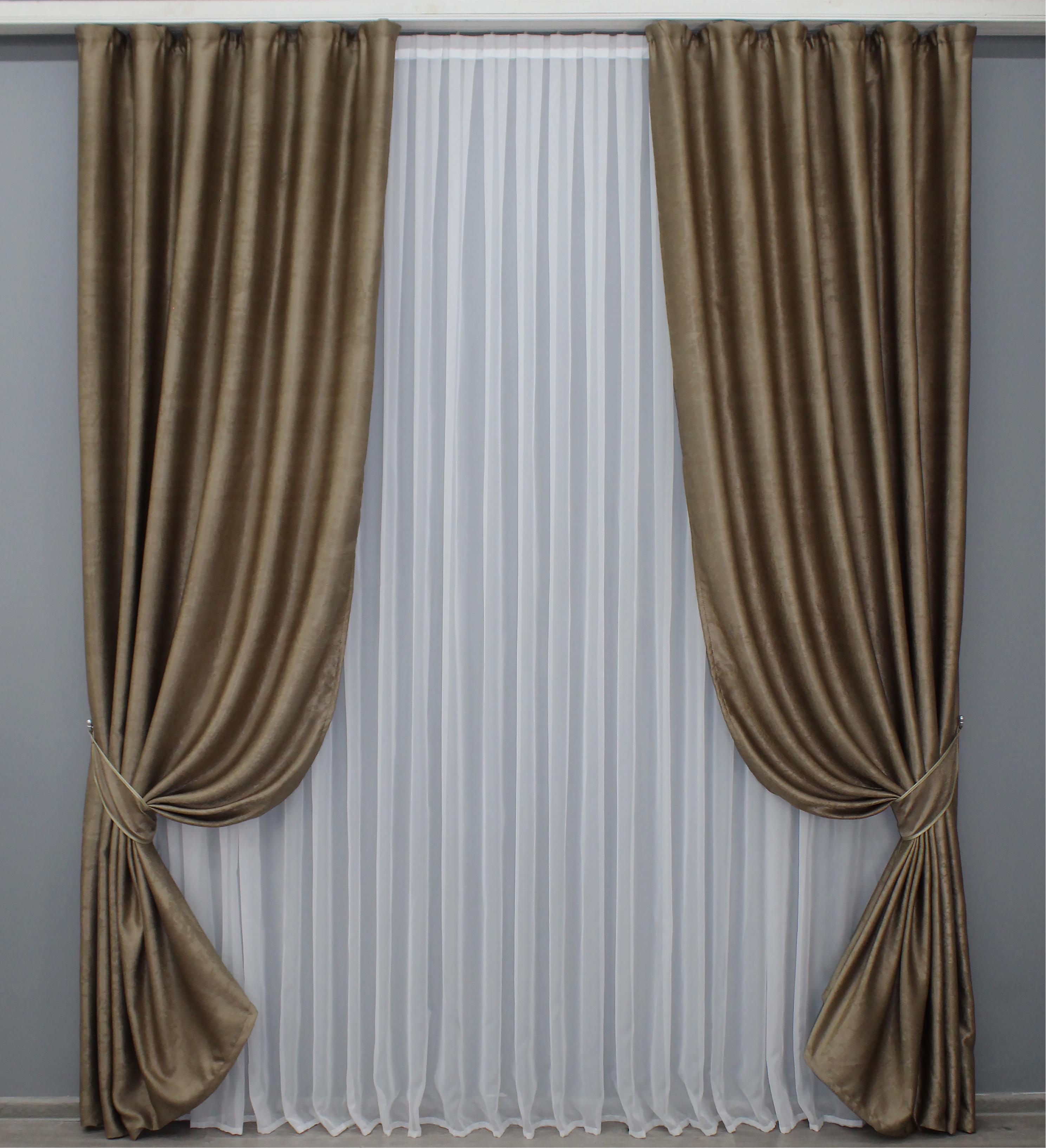 Комплект готовых штор VR-Textil Лен №1446ш Какао 150х270 см 2 шт. (33-0302)