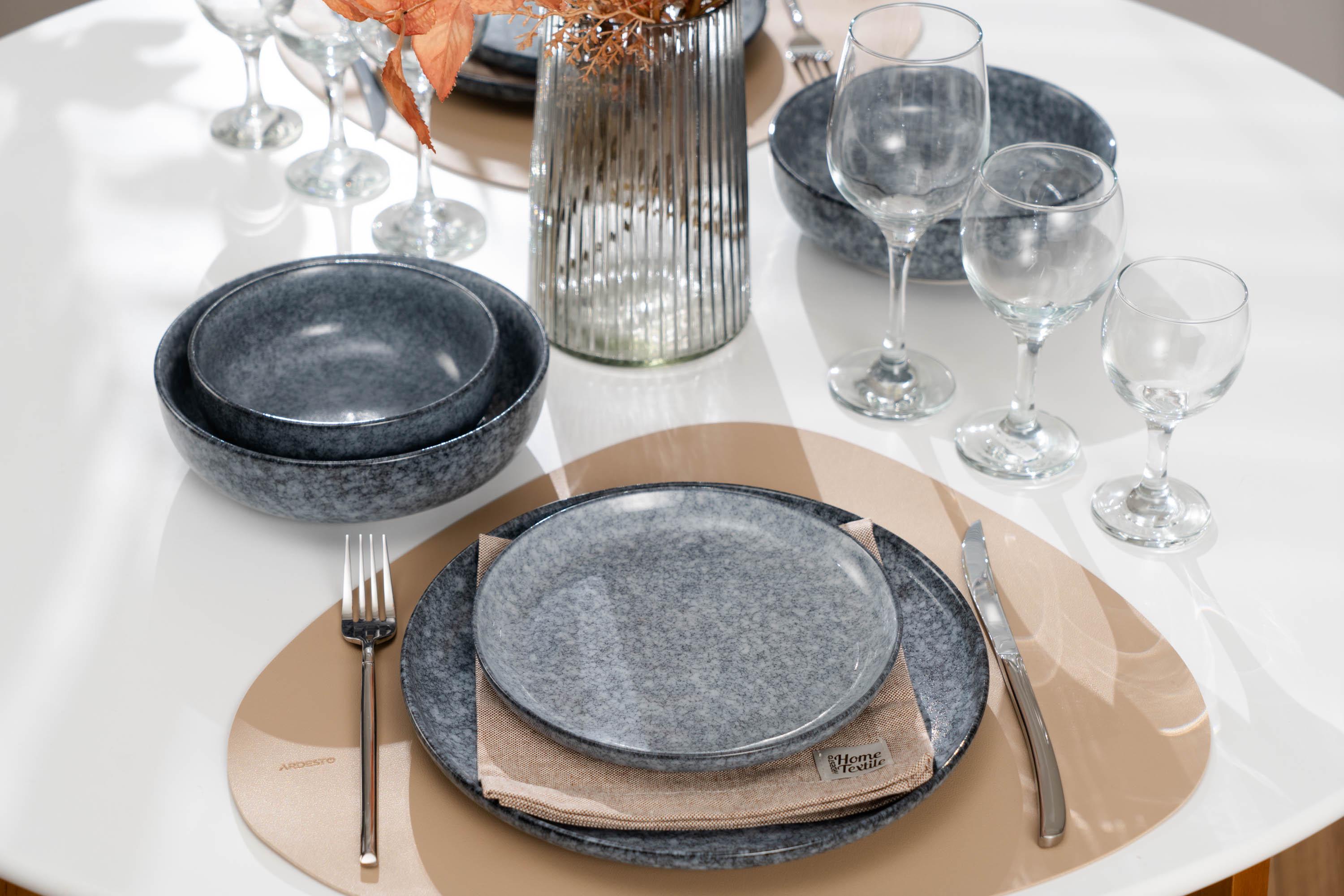 Набор посуды для двух персон Ardesto Loreto 10 предметов фарфор Темно-серый/Серо-голубой мраморный - фото 11