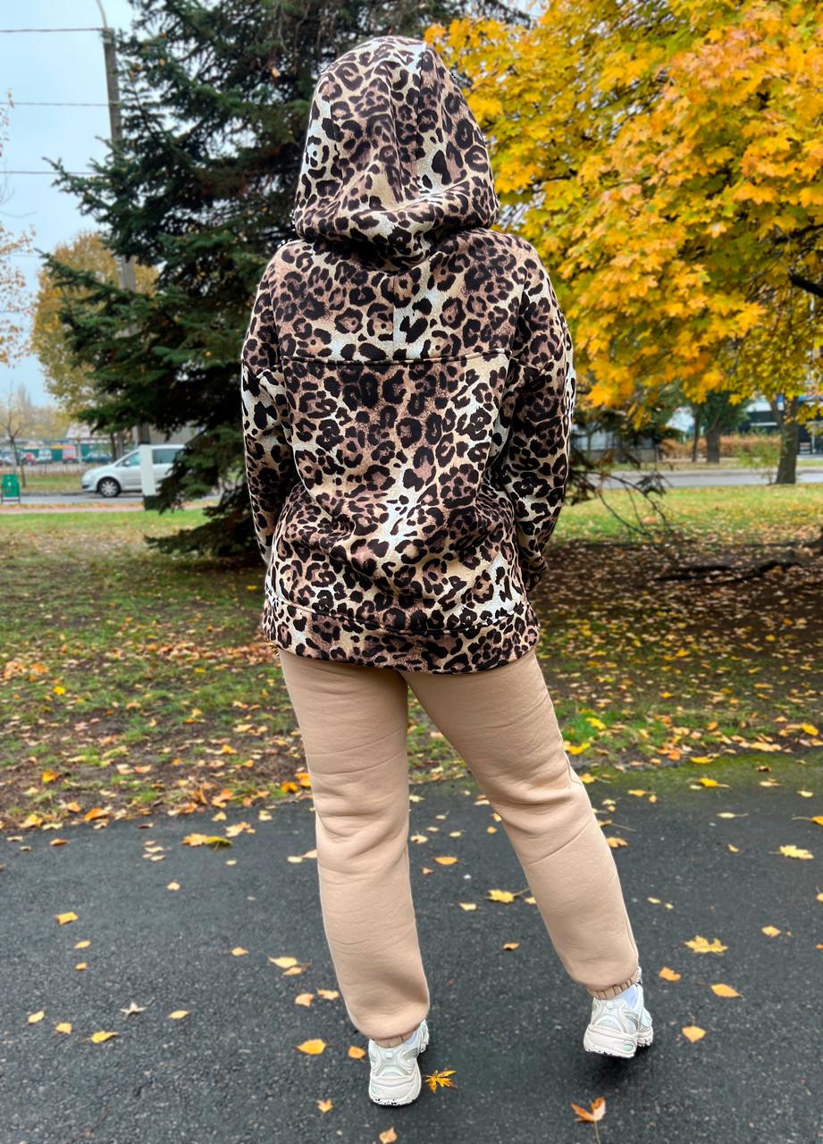 Худі оверсайз тринитка з начосом леопард р. 40-42 Бежевий (1539) - фото 9 Худі оверсайз тринитка з начосом леопард р. 40-42 Бежевий (1539) - фото 9