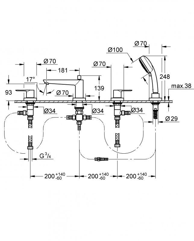 Змішувач на борт ванни Grohe BauLoop 2511900A на чотири отвори Хром (111267) - фото 2 Змішувач на борт ванни Grohe BauLoop 2511900A на чотири отвори Хром (111267) - фото 2