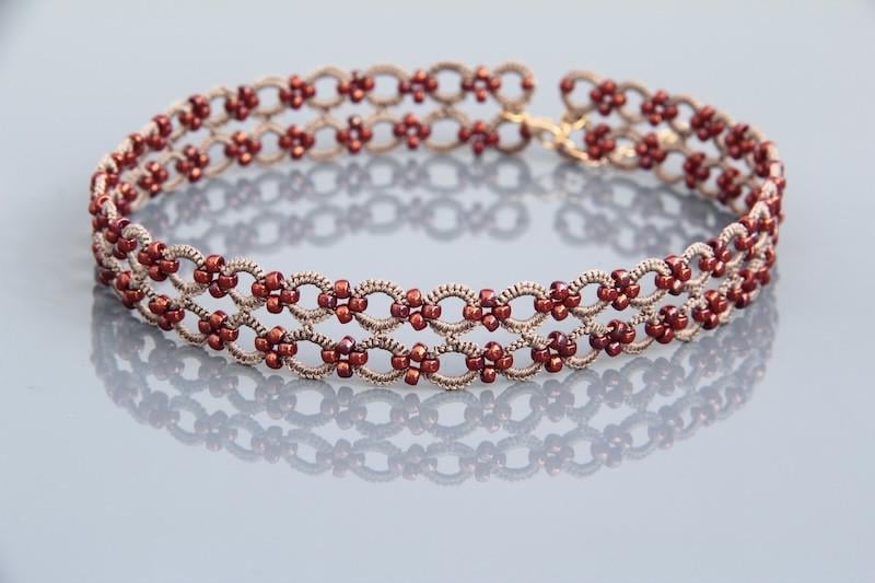 Чокер плетене з намистинами мереживний Горобина ручна робота (NK-0095)