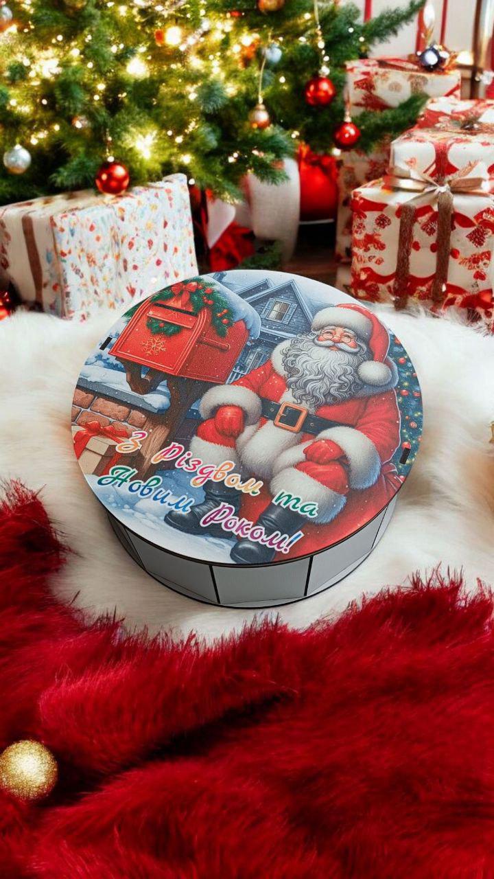 Коробка деревянная новогодняя под наполнения сладостями для детей d 20 см (143) - фото 4