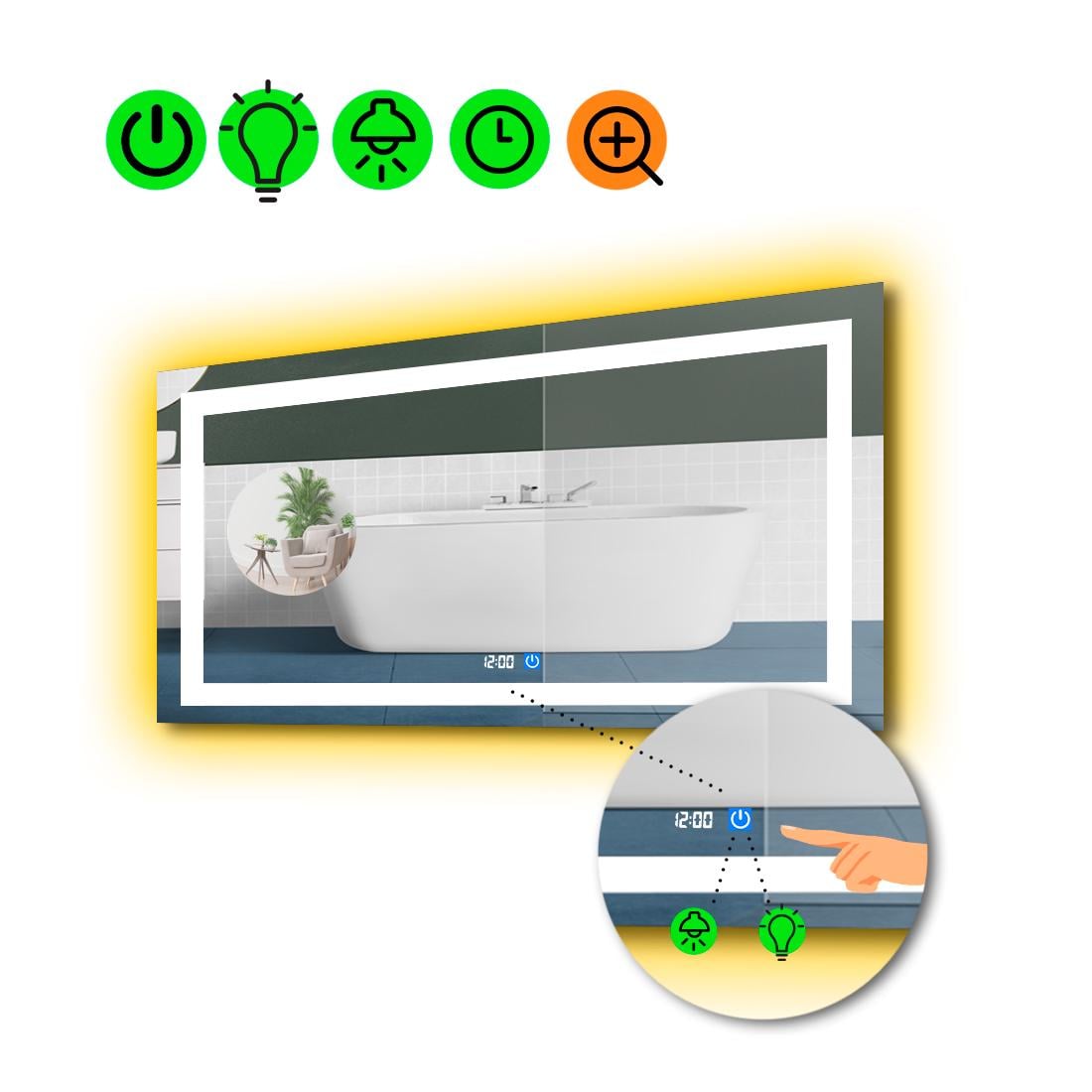 Зеркало с LED подсветкой Karnet с сенсором/часами и линзой без подсветки 80x60 см (8776708)