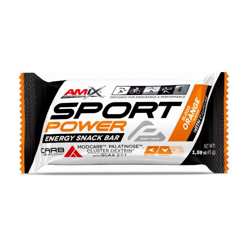 Батончик энергетический протеиновый с кофеїном AMIX Sport Power Bar 45 г Червоний Апельсин