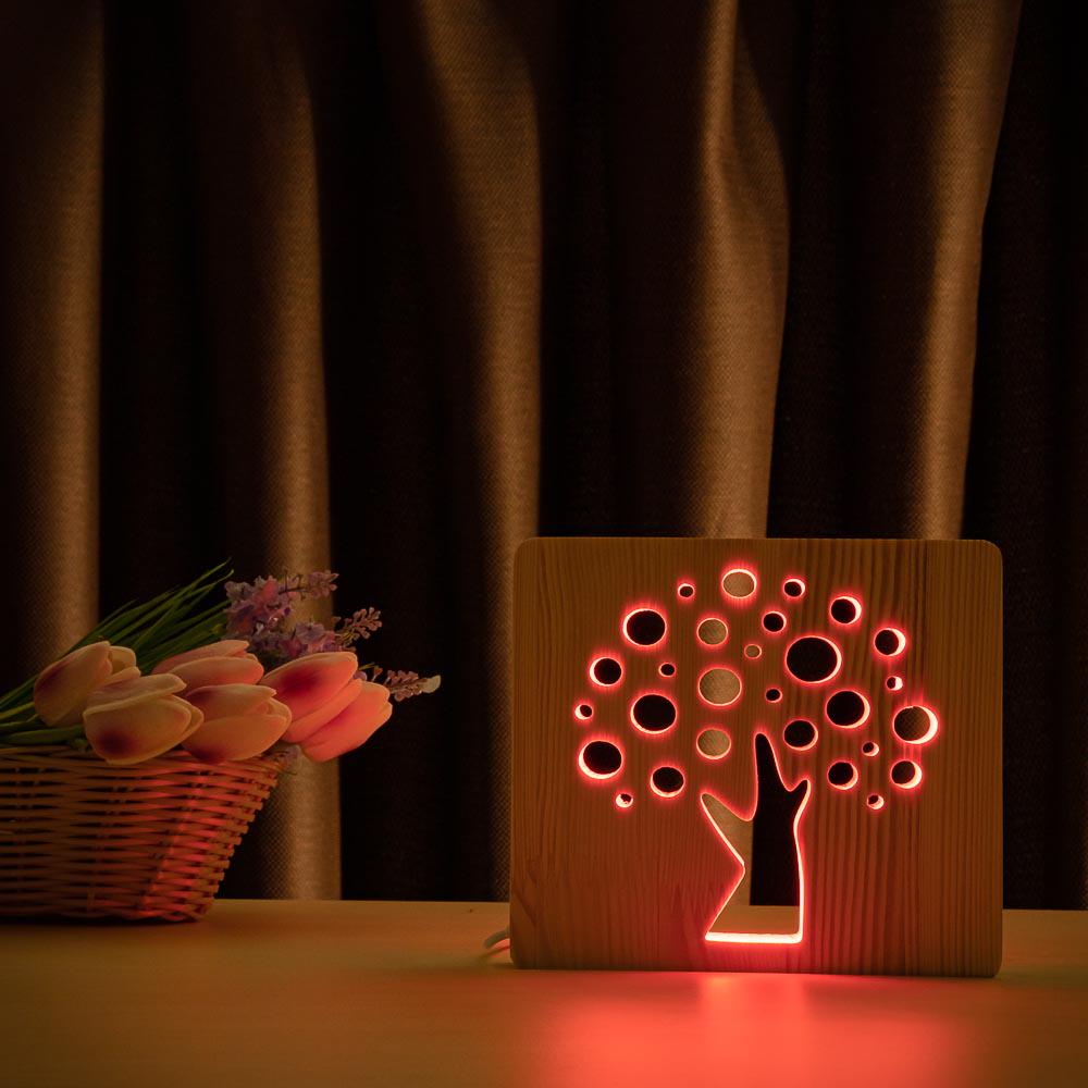Світильник нічник з дерева LED Деревце з пультом та регулюванням кольору