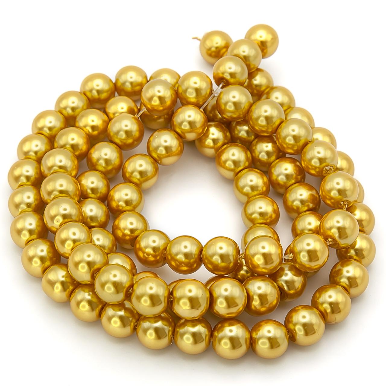 Бусины стеклянные на нитке под жемчуг 10 мм 80 см 90 шт. Желтый (БЖ0010ш31)